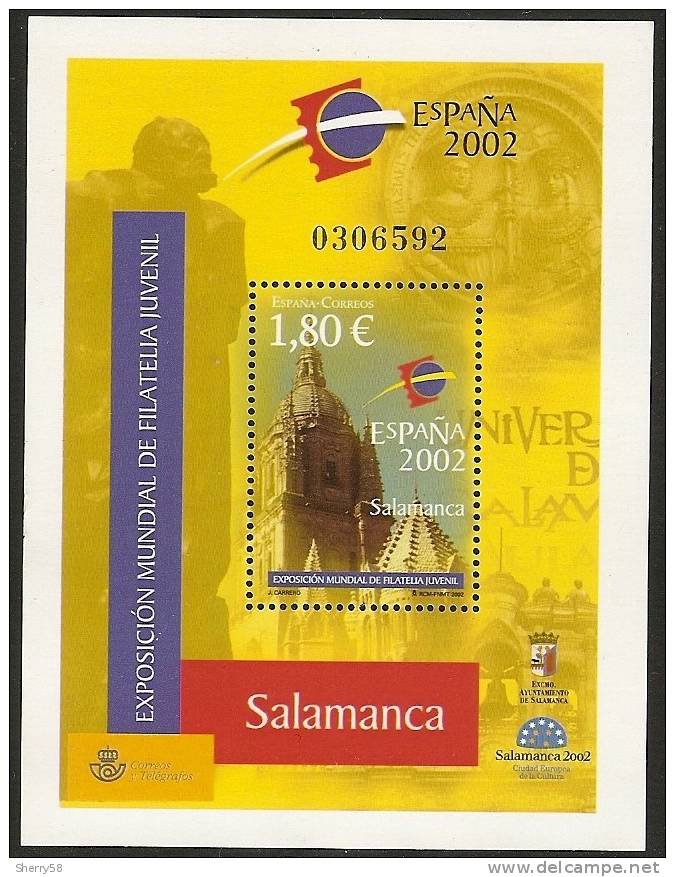 2002-ED. 3878 H.B.-EXPO.MUNDIAL FILA.JUVENIL ESPAÑA'02.CARTEL-NUEVO - Blocs & Feuillets