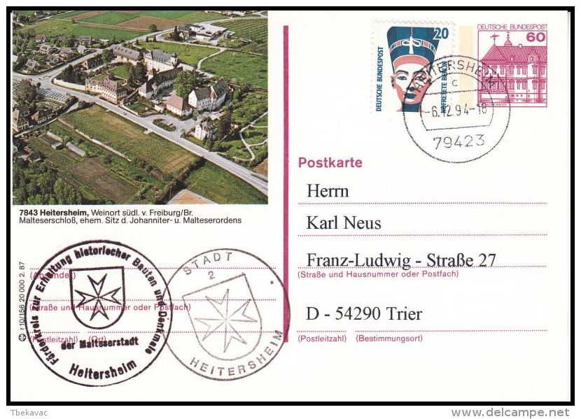 Germany 1994, Uprated Postal Stationery Heitersheim To Trier W./ Special Postmark - Postcards - Used