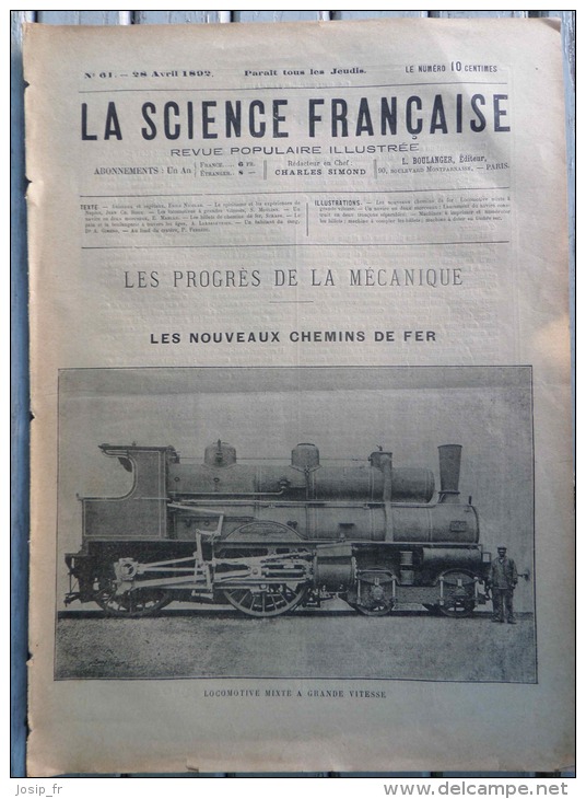 CHEMINS De FER, TRAINS: La Science Française 1892 - Revues Anciennes - Avant 1900