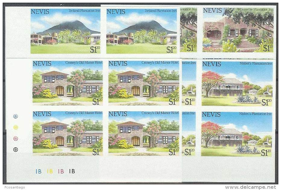 AGRICULTURA - NEVIS 1985 - Yvert #247/50 (bloques De 4 Sin Dentar) - MNH ** - Agricultura