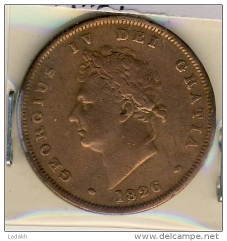 PIECE MONNAIE PENNY GRANDE BRETAGNE #GEORGE IV # 1826 # CUIVRE - D. 1 Penny