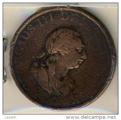 PIECE MONNAIE DEMI PENNY GRANDE BRETAGNE # GEORGE III # 1789 # - B. 1/2 Penny