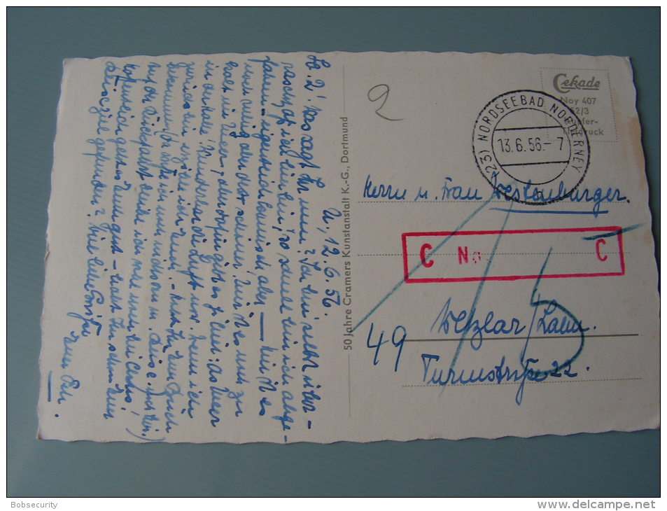 == Nordeney Wellenbad  1956  Mit Inter. Nachporto Stempel In Rot - Norderney