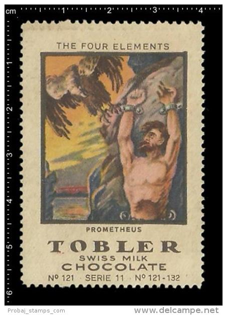 Old OriginalSwiss Poster Stamp Reklamemarke Tobler -  The Four Elements Prometheus Mythology Prometheus Mythologie - Mitología