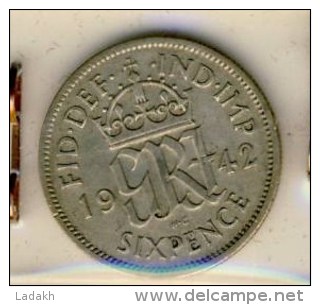 PIECE MONNAIE 6 Pence 1942 Argent   #GRANDE BRETAGNE # GEORGE VI # GEORGIUS - H. 6 Pence