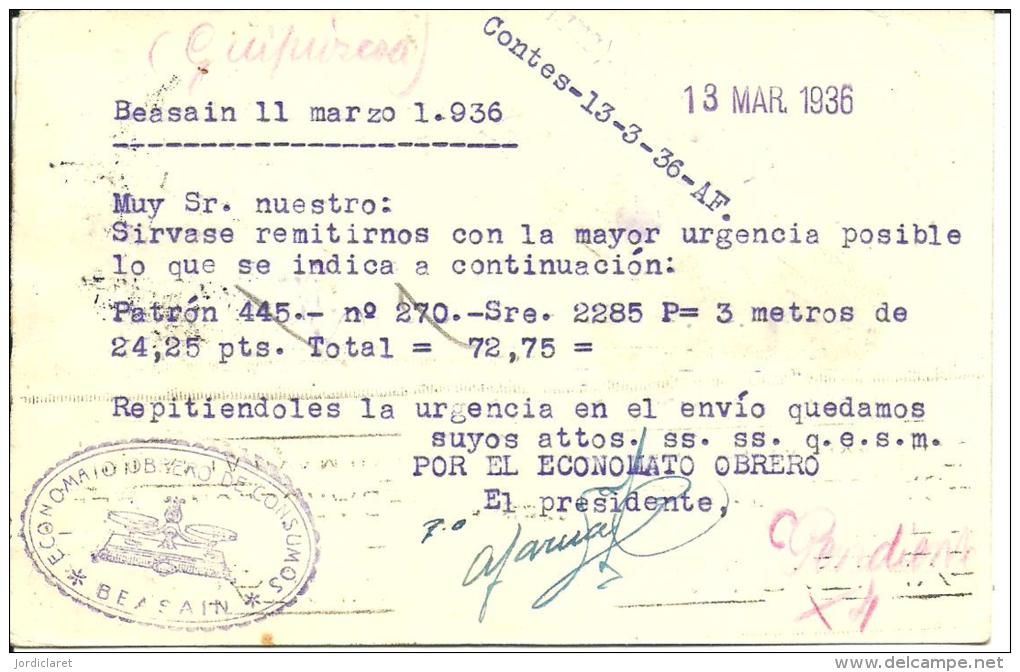 E.P GOMIGRAFO ECONOMATO OBRERO  BEASAIN  ESCANER - 1931-....