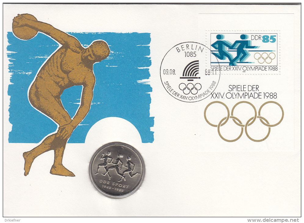 DDR Block 94 - Olympiade Seoul 1988, Auf Numisbrief, 10 MARK, Drei Läuferinnen (Battenberg/Schön Nr. DDR 120) - Sonstige & Ohne Zuordnung