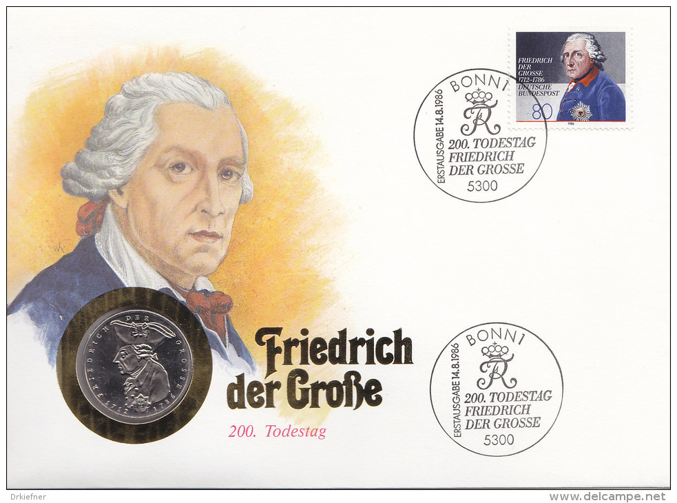 BRD 1292 - 200. Todestag Friedrich Der Große Auf Numisbrief, 5 DM, Friedrich Der Große (Battenberg/Schön BRD 164) - Gedenkmünzen