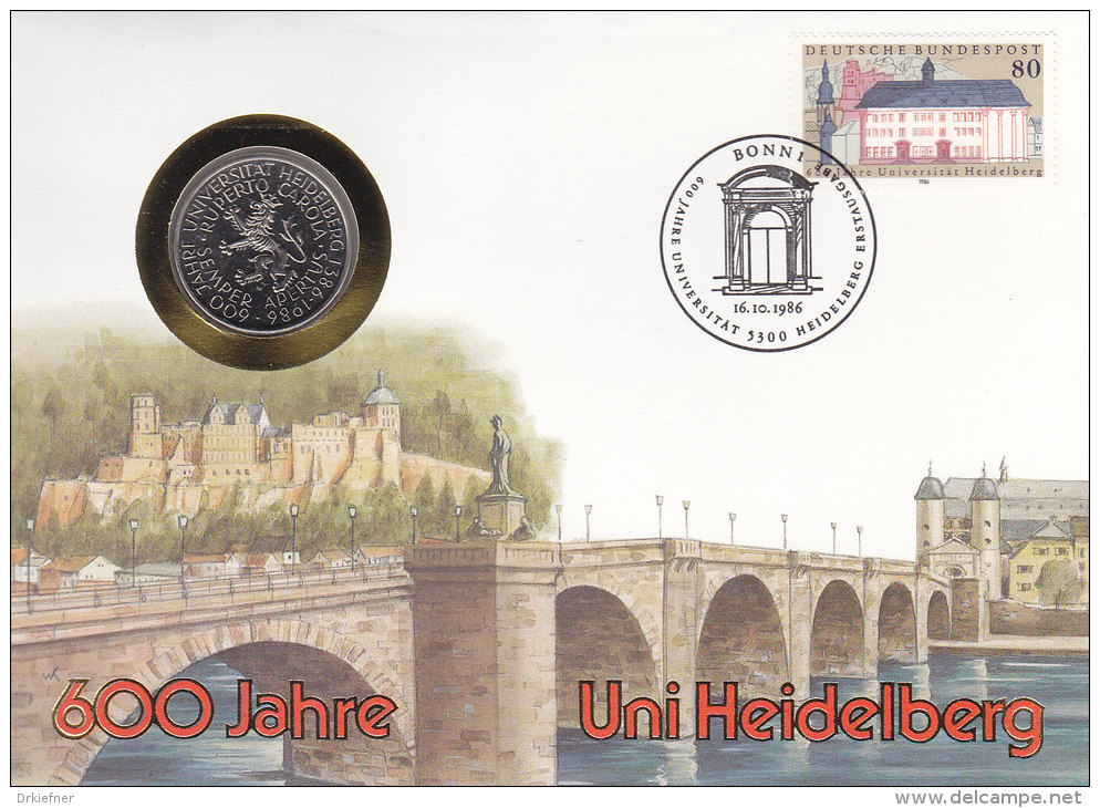 BRD 1299 - 600 J. Uni Heidelberg 1986 Auf Numisbrief, 5 DM, 600 J. Uni Heidelberg (Battenberg/Schön BRD 163) - Gedenkmünzen