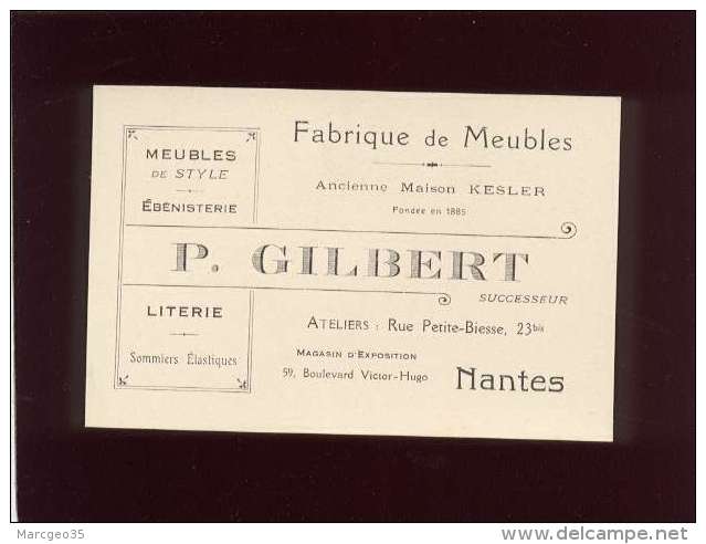 44 Nantes Fabrique De Meubles P.gilbert Rue Petite Biesse &amp; Bd Victor Hugo Carte De Visite - Cartes De Visite