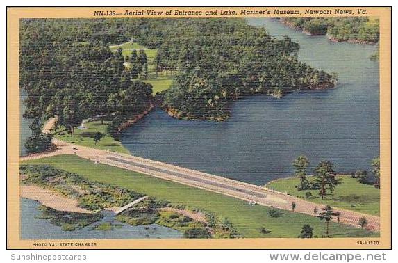 Virginia Newport News Aerial View Of Entrance And Lake Mariners Museum 1945 - Newport News