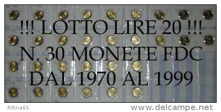 !!! N. 30 MONETE DA 20 LIRE FDC DAL 1970 AL 1999 !!! TUTTE FDC/UNC - 20 Lire