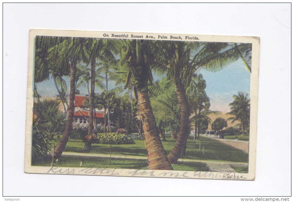 ON BEAUTIFUL SUNSET AVE. PALM BEACH FLORIDA  1926      2 SCANS - Palm Beach