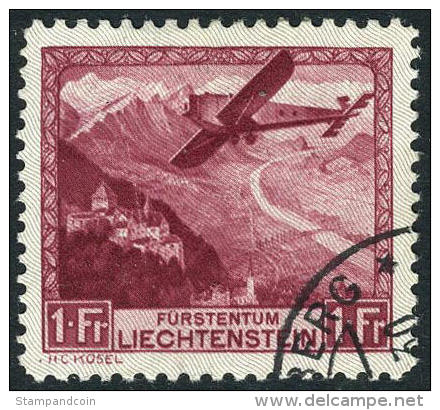 Liechtenstein C6 Used 1fr High Value Of Airmail Set From 1930 - Air Post