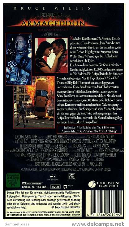 VHS Video , Armageddon  -  Mit :  Bruce Willis, Billy Bob Thornton, Ben Affleck, Steve Buscemi , Liv Tyle  -  Von 1998 - Action, Adventure