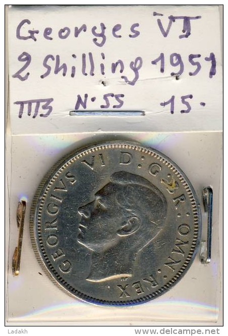 PIECE MONNAIE 2 SHILLINGS 1951 # GRANDE BRETAGNE #GEORGE VI # GEORGIUS - J. 1 Florin / 2 Schillings