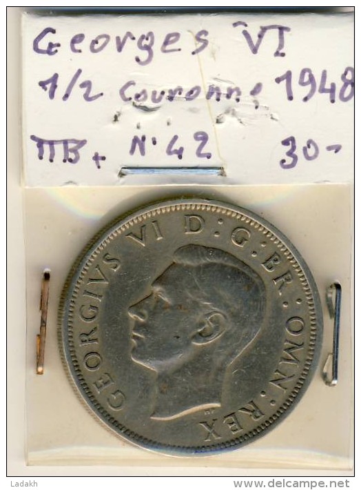 PIECE MONNAIE 1/2 COURONNE 1948 # GRANDE BRETAGNE #GEORGE VI # GEORGIUS - K. 1/2 Crown