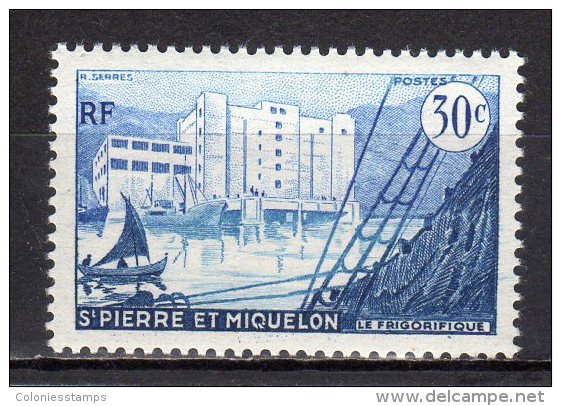 (SA0113) SAINT PIERRE AND MIQUELON, 1955 (Fish Freezing Plant, 30c., Ultramarine And Dark Blue). Mi # 375. MNH** Stamp - Unused Stamps