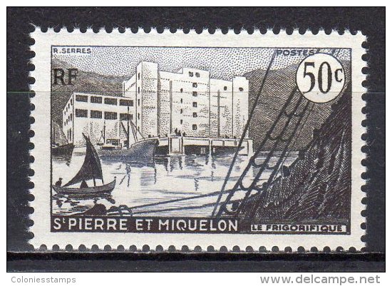 (SA0115) SAINT PIERRE AND MIQUELON, 1955 (Fish Freezing Plant, 50c., Gray, Black And Sepia). Mi # 376. MNH** Stamp - Ongebruikt