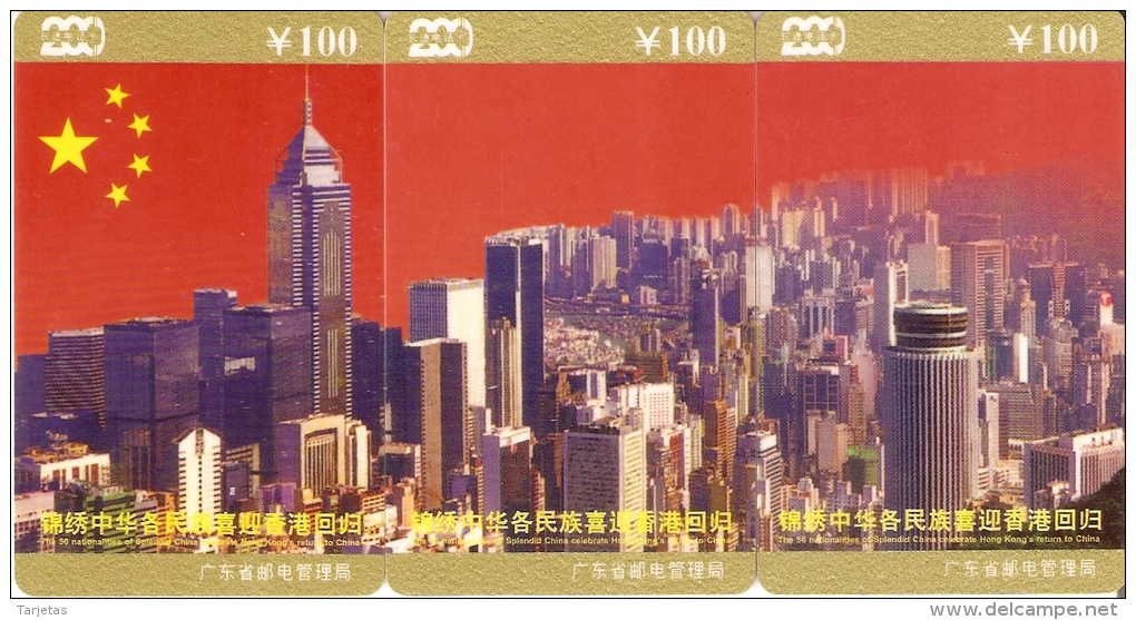 PUZZLE DE 3 TARJETA DE CHINA DEL RETORNO DE HONG KONG A CHINA - Chine