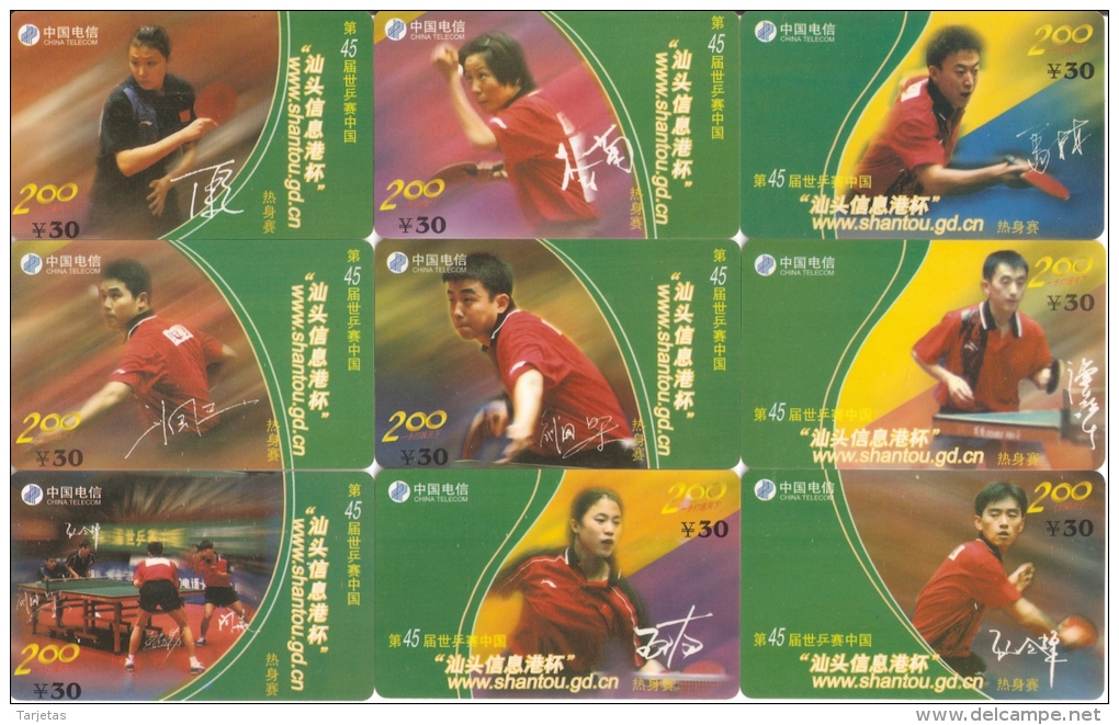 LOTE DE 9 TARJETA DE CHINA DE PING-PONG (TABLE TENNIS) - China