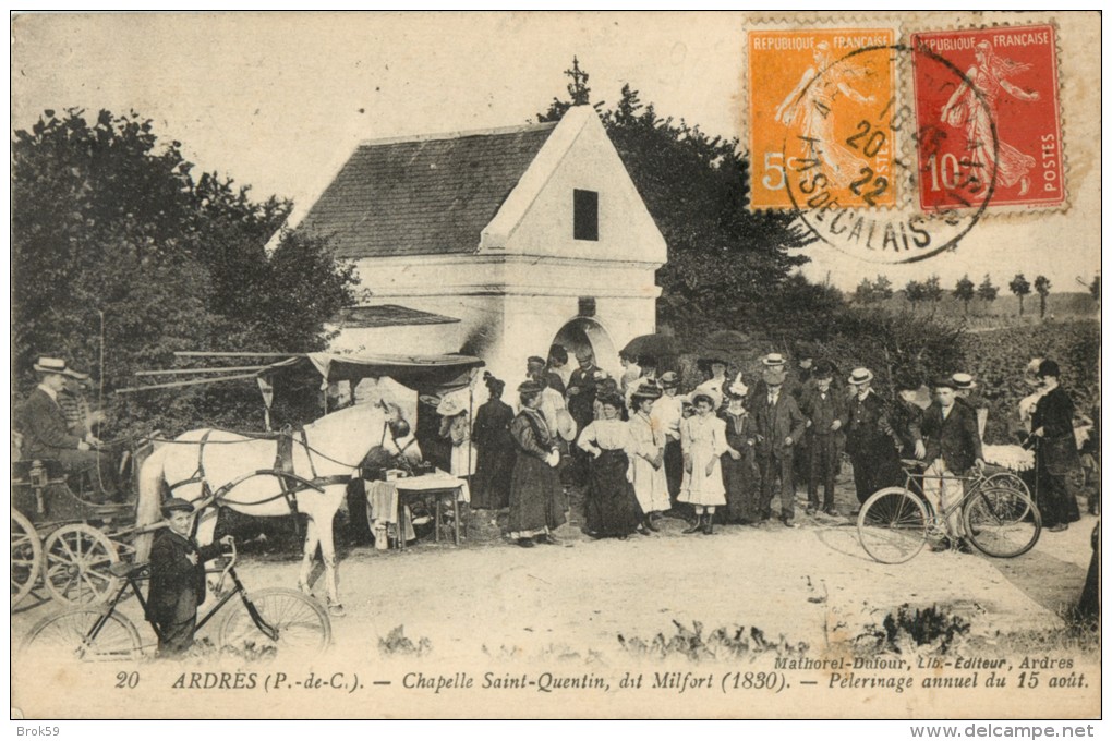 62 ARDRES - CHAPELLE SAINT QUENTIN DIT MILFORT - PELERINAGE ANNUEL DU 15 AOUT ( ATTELAGE - CALECHE ) - Ardres