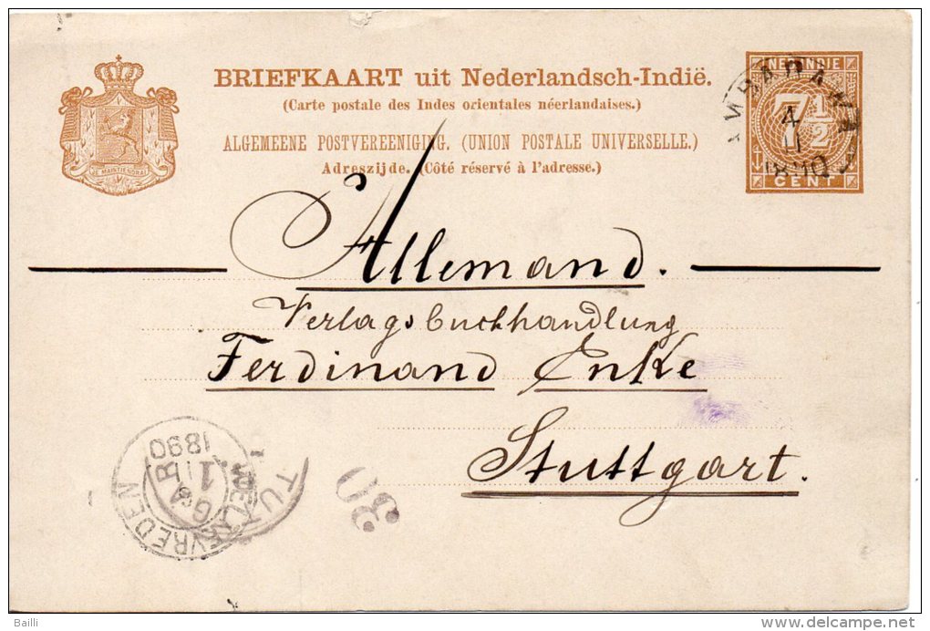 INDES NEERLANDAISES ENTIER POSTAL POUR L'ALLEMAGNE 1890 - Niederländisch-Indien