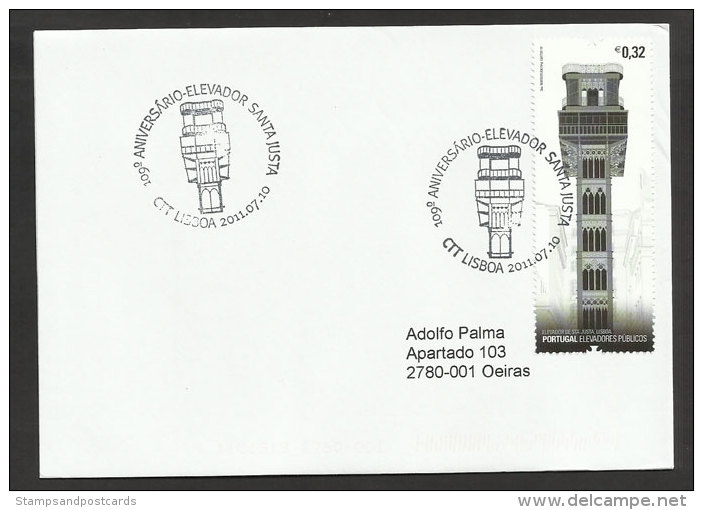 Portugal Ascenseur Santa Justa Eiffel Cachet Commemoratif 2011 Elevator Event Postmark - Flammes & Oblitérations