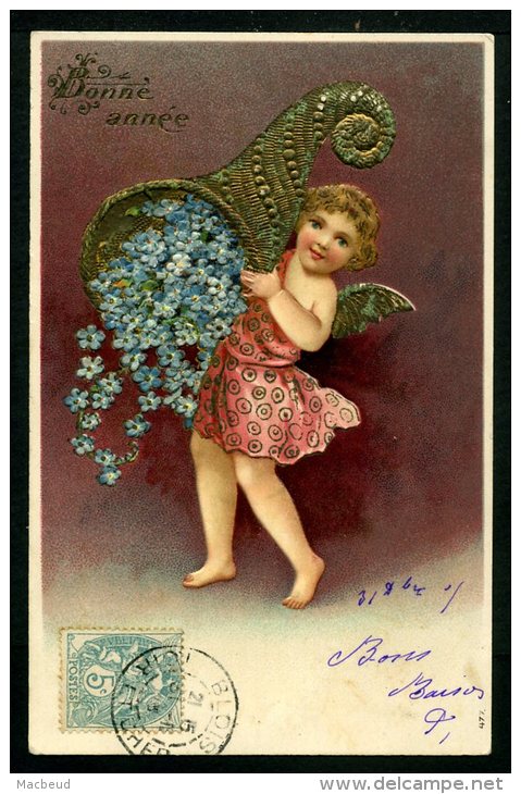 ANGES - Carte Gaufré Réhaussée D'or - Embossed Postcard - Angels