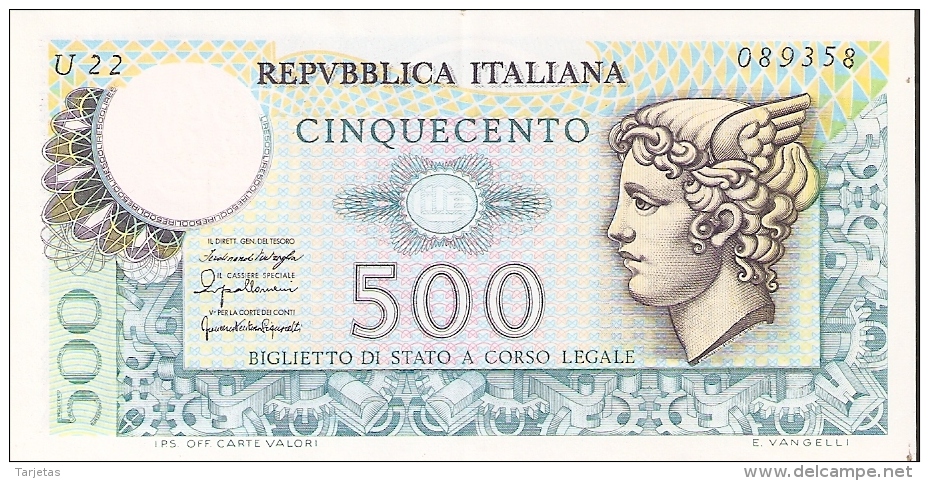 BILLETE DE ITALIA DE 500 LIRAS DEL AÑO 1976 -MEDUSA  (BANKNOTE) - 500 Liras