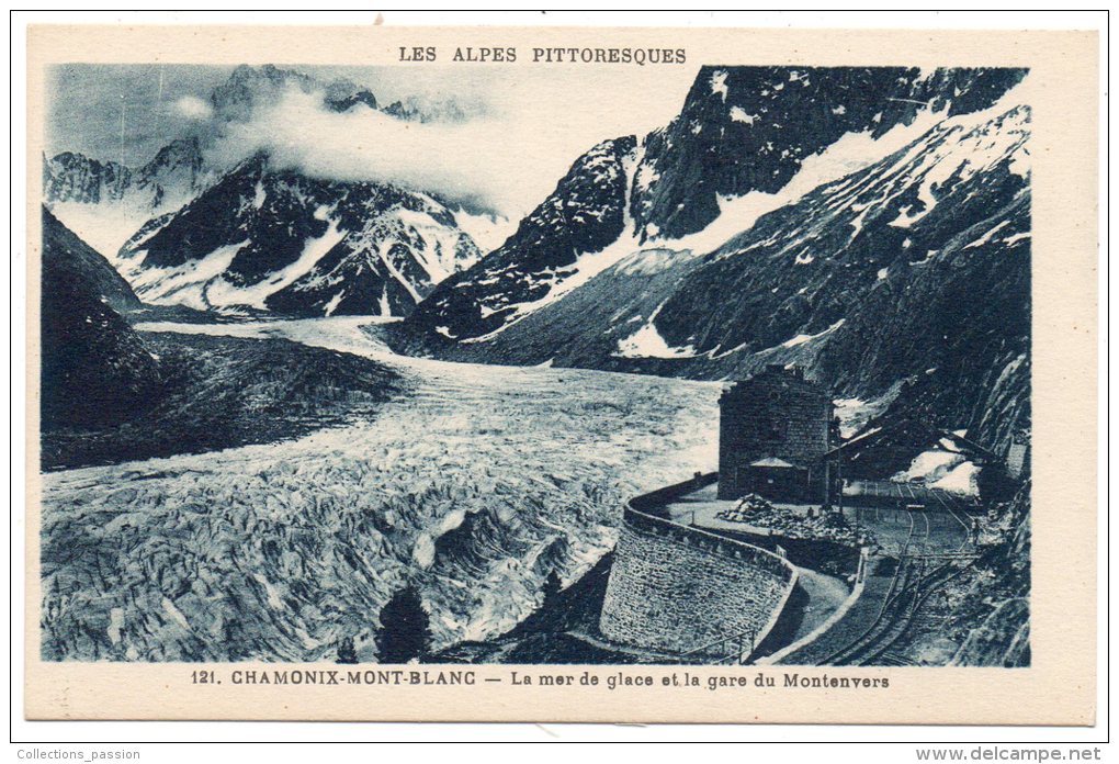 CP, 74, CHAMONIX-MONT-BLANC, La Mer De Glace Et La Gare Du Montenvers, Vierge - Chamonix-Mont-Blanc