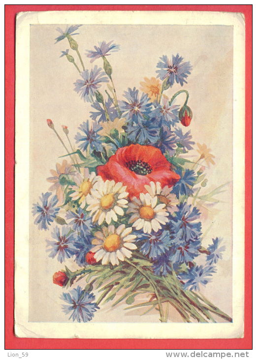 132939 / Flora Flore 1953 ? Flower Fleur Blüte Papaver Poppy Mohn Pavot  DOMASCHENSKO Stationery Entier Russia Russie - 1950-59