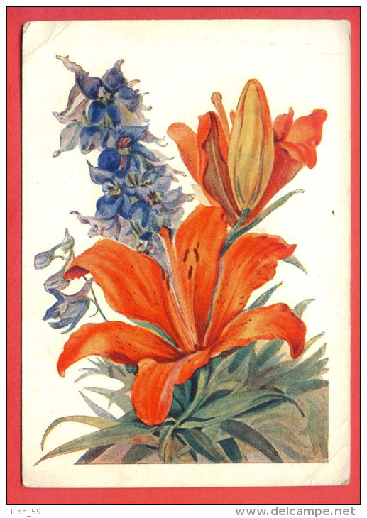 132949 / Flora Flore 1959 Flower Fleur Blüte Lilien Lilium Delphinium By MOROZOVA / Stationery Entier / Russia Russie - 1950-59