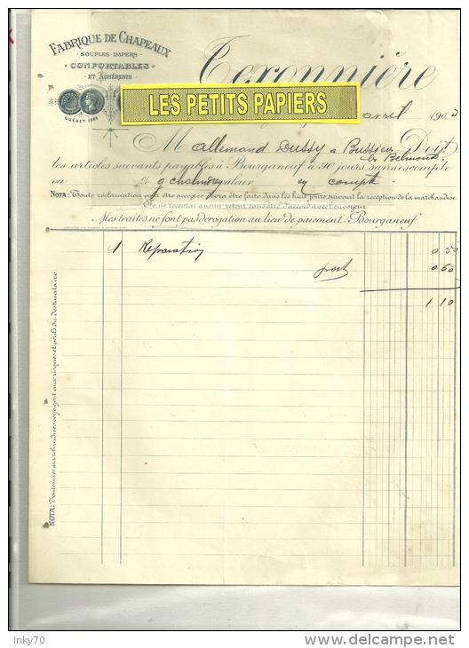 23 - Creuse - BOURGANEUF - Facture TEXONNIERE – Fabrique De Chapeaux -1903 - 1900 – 1949