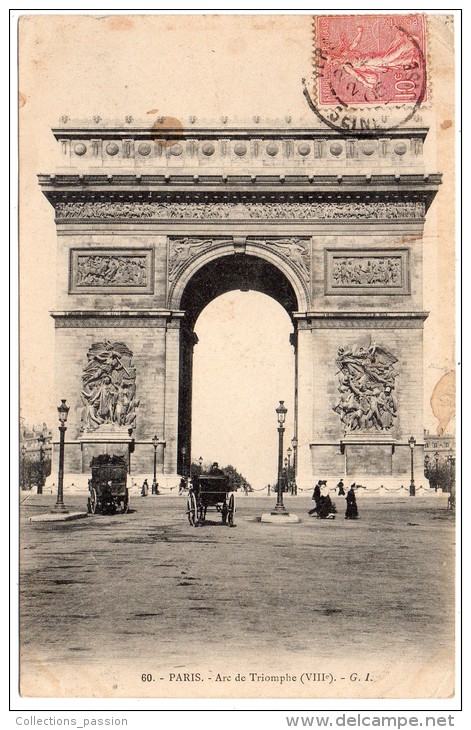 CP, 75, PARIS, Arc De Triomphe, Voyagé En 1905 - Arc De Triomphe