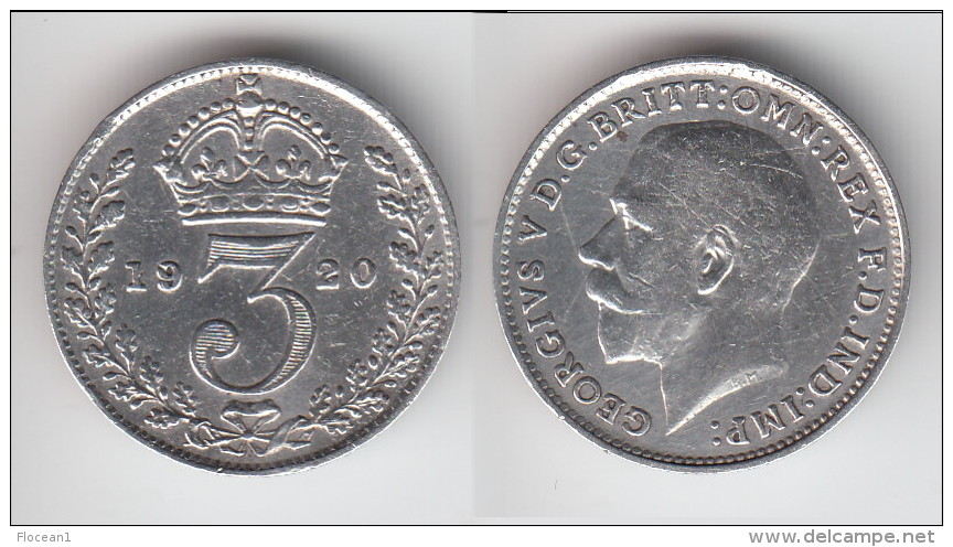 **** GRANDE-BRETAGNE - GREAT-BRITAIN - 3 PENCE 1920 - THREE PENCE 1920 GEORGE V - SILVER **** EN ACHAT IMMEDIAT !!! - F. 3 Pence