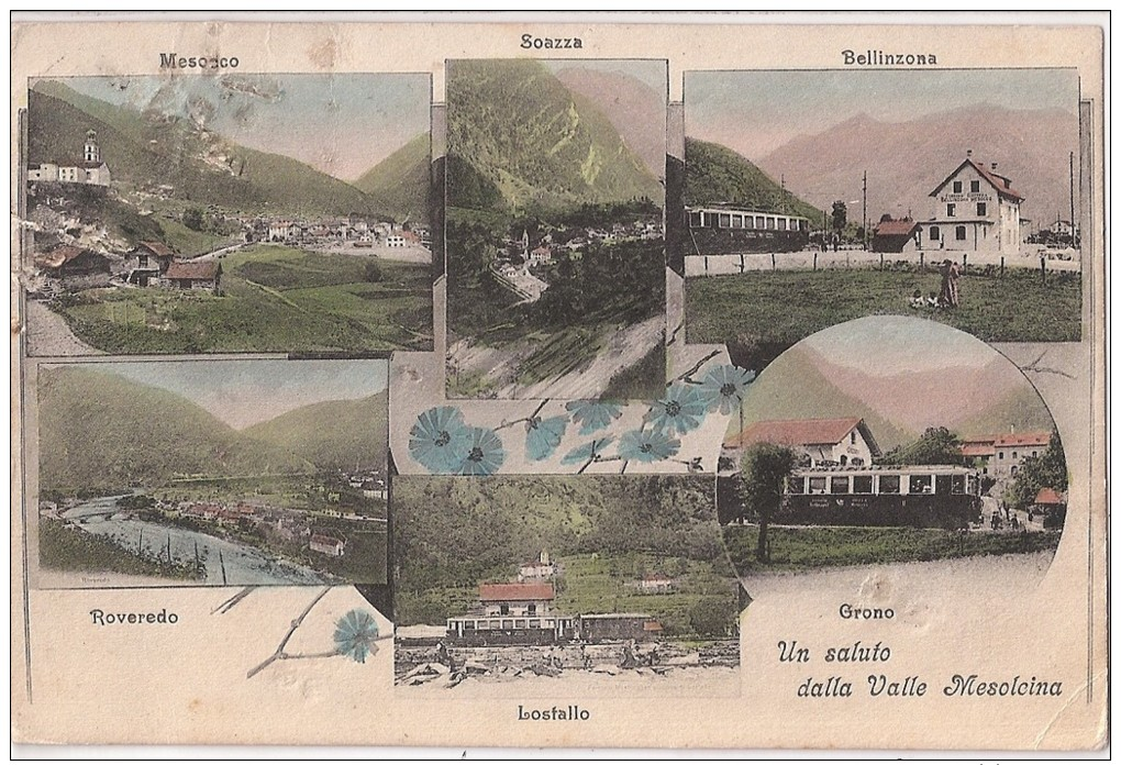 R7 543 - LOSTALLO SOAZZA MESOCCO BELLINZONA GRONO ROVEREDO - SVIZZERA - VG. - A. 1908 - Altri & Non Classificati