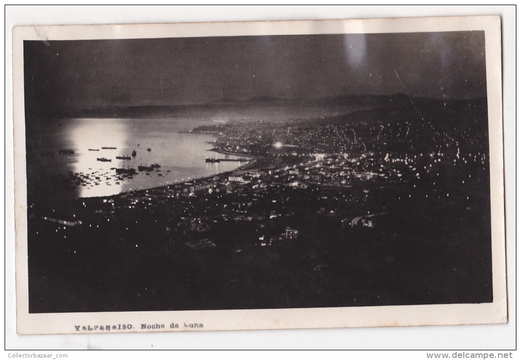 Chile Valparaiso At Night Tarjeta Postal Foto Antigua  Ca1920  Vintage Original Postcard Cpa Ak (W3_2093) - Chile