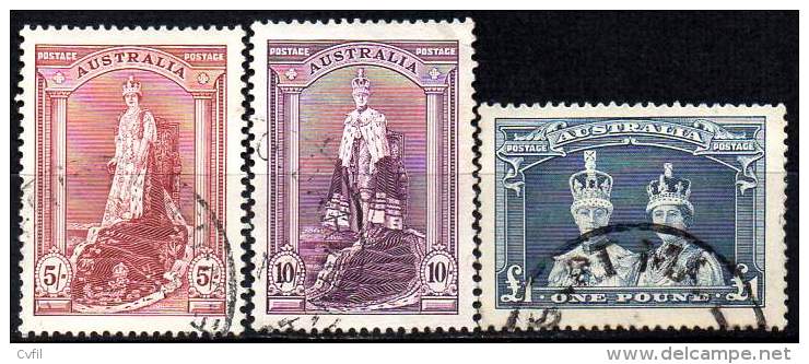 AUSTRALIA 1937 - The 5/-, 10/- And £ 1, Of The Definitive Set Of George VI, Very Fine Used - Used Stamps