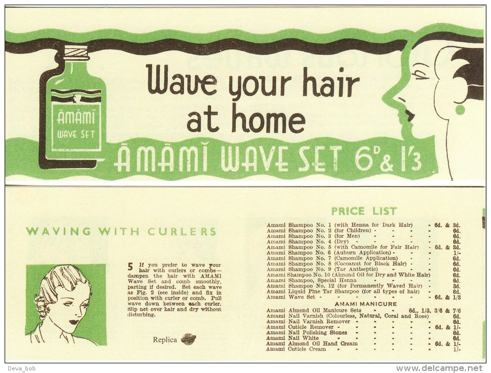 Advertising Leaflet Wave Your Hair At Home Amami Set 1920´s Hairstyle Fashion Replica - Werbung