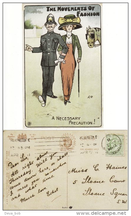 Suffragette Postcard The Movements Of Fashion Policeman Cartoon 1912 A&G Taylor Replica - Police - Gendarmerie