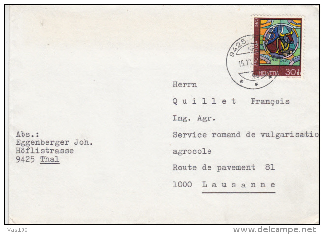 BULL, NATIONAL FESTIVAL, STAMP ON COVER, 1970, SWITZERLAND - Brieven En Documenten