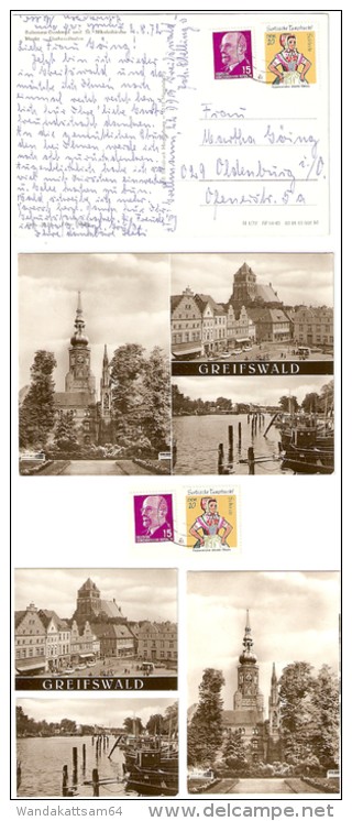 AK 5008 GREIFSWALD Mehbildkarte 3 Bilder Rubenow-Denkmal Und St. Nikolaikirche Markt Fischereihafen 2.8.72 - Greifswald