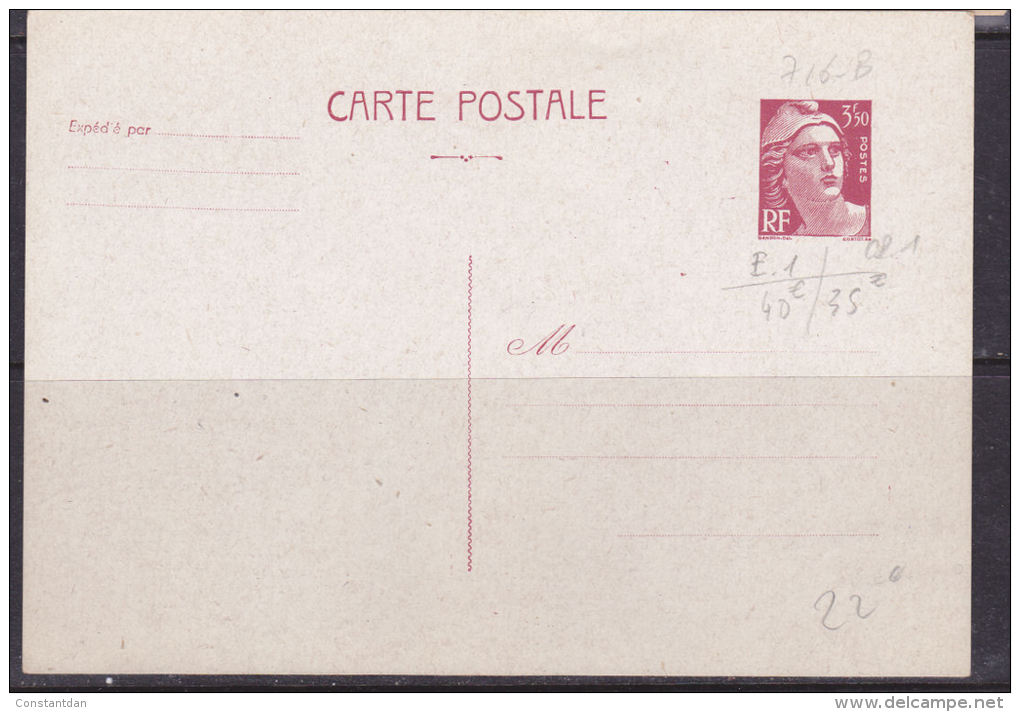 FRANCE ENTIER POSTAL CARTE POSTALE 3F50 ROUGE BRUN TYPE GANDON TRES BEAU - Overprinter Postcards (before 1995)