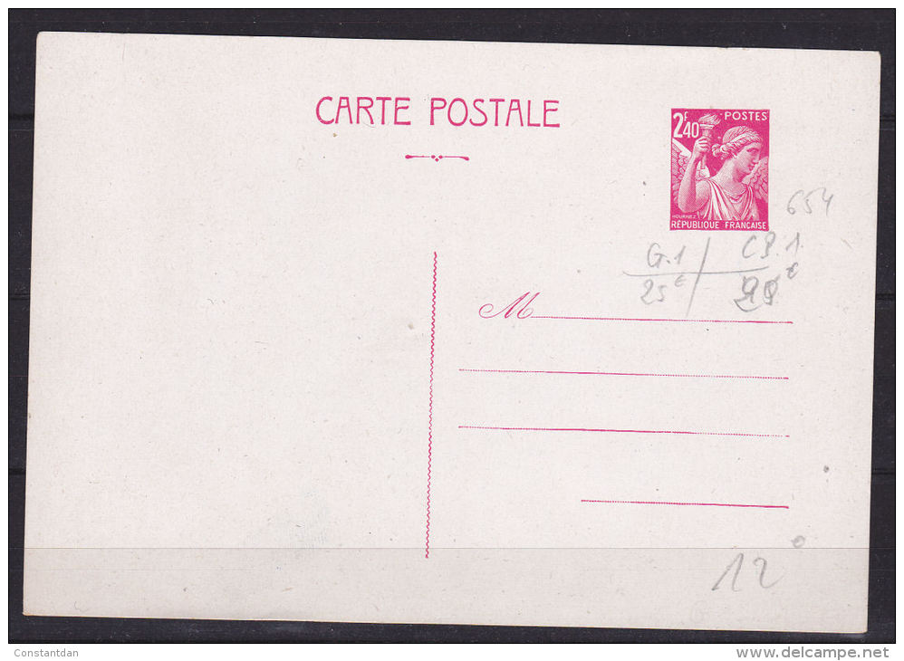 FRANCE ENTIER POSTAL CARTE POSTALE 2F40 ROSE CARMINE TYPE IRIS NEUF SANS CHARNIERE - Overprinter Postcards (before 1995)