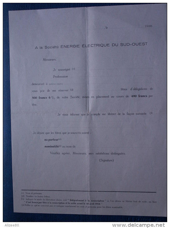 ""   ANCIEN  DOCUMENT  OUVERTURE  OBLIGATIONS  //  USINE  ELECTRIQUE  DE  LA  TUILIERE  "" - Electricité & Gaz