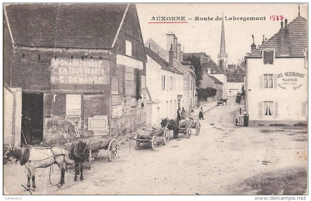 AUXONNE ROUTE DE LABERGEMENT ATTELAGE CHEVAUX CHARBONNAGE E. DEMANGE 21 - Auxonne