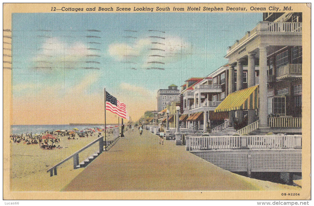 C1950 OCEAN CITY COTTAGES AND BEACH SCENE LOOKING SOUTH FROM HOTEL STEPHEN DECATUR - Ocean City