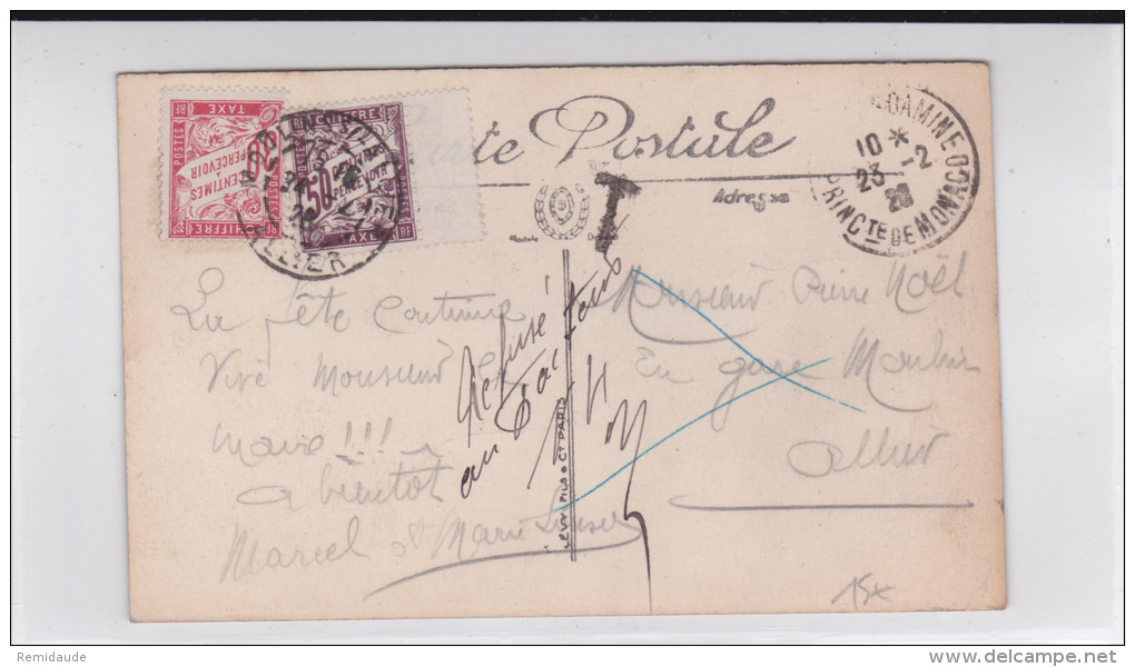 1926 - CARTE De LA CONDAMINE (MONACO) Pour MOULINS (ALLIER)  TAXE REFUSEE => RETOUR - Marcofilie