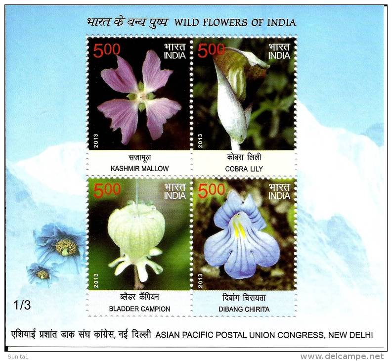 Wild Flowers,himalaya,mountain ,carnivorous Plant,cobra Lily,miniature Sheet, India 2013 - Nuovi